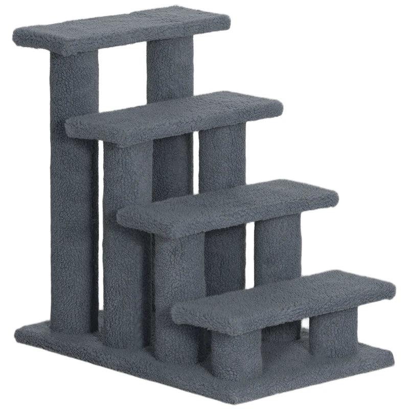 4-Step Dog Stairs for Bed & Sofa - Pet Climb Ladder, Grey, 63x43x60 cm - Ideal for Dogs & Cats