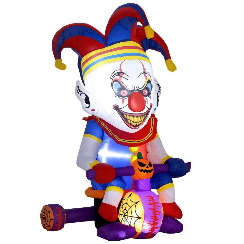 4ft Halloween Inflatable Clown on Bicycle - LED Lighted Outdoor Decoration for Garden & Party - Spooky Blow Up Decor
