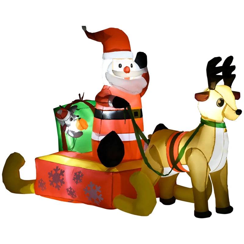 4ft Inflatable Santa Sleigh with Reindeer - Christmas Garden Decoration, Blow Up Xmas Dcor for Holiday Cheer