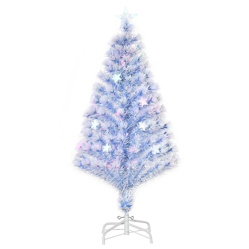 4FT Pre-Lit Artificial Fibre Optic Christmas Tree with LED Lights - Easy Storage Seasonal Decoration in White & Blue