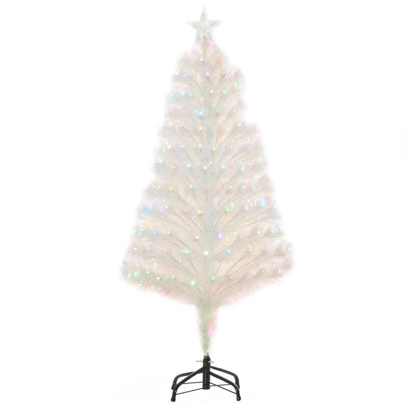 4ft Prelit Artificial Christmas Tree with Fiber Optic LED Lights - White Holiday Home Xmas Decoration