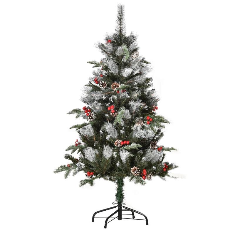 4FT Snow Dipped Christmas Pencil Tree with Red Berries & White Pinecones - Foldable Holiday Decoration for Home Parties