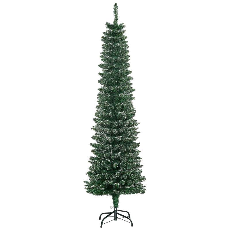 5.5FT Snow Dipped Christmas Pencil Tree - Foldable Black Stand, Green Holiday Indoor Decoration for Festive Home Decor