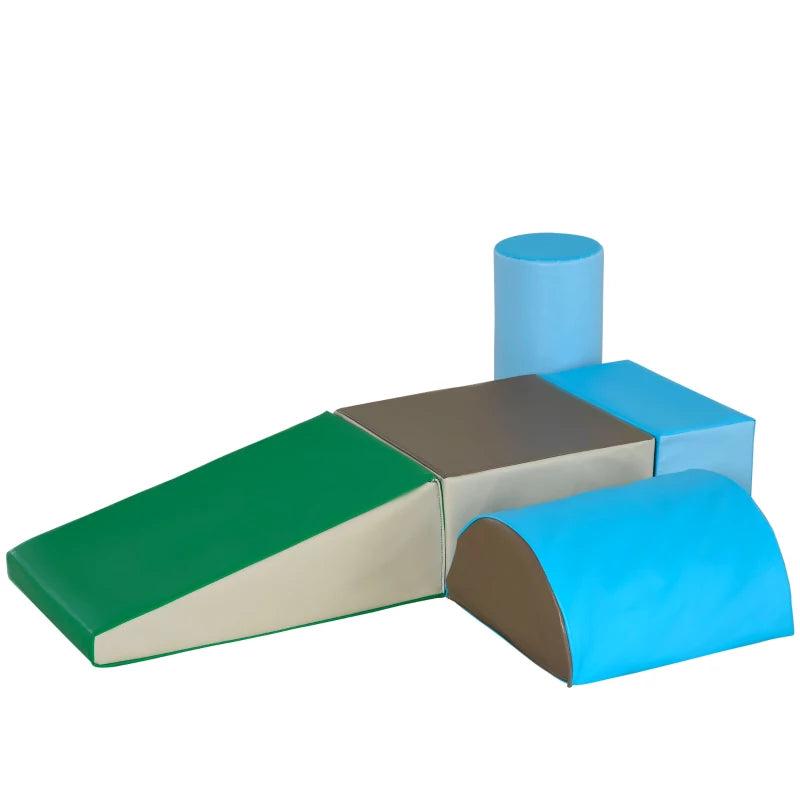 5-Piece Kids Soft Play Set - Climb & Crawl Foam Blocks for Toddlers - Indoor Activity Toys - Blue Learning Equipment