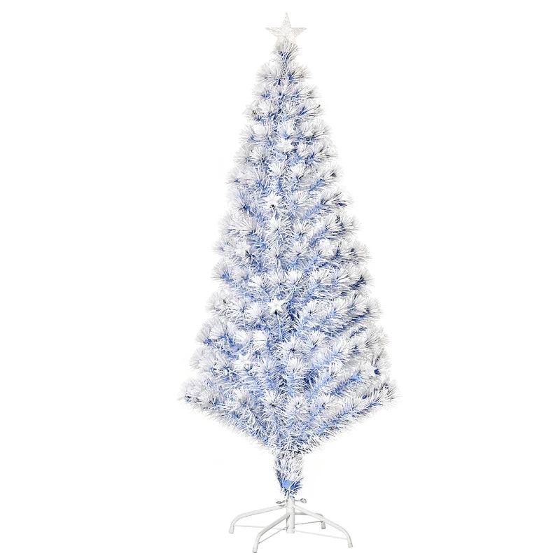 5FT Pre-Lit Artificial Fibre Optic Christmas Tree with LED Lights - Easy Storage Seasonal Decoration in White & Blue