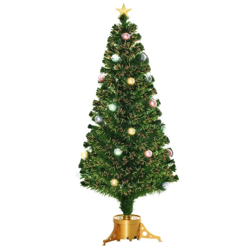 5FT Prelit Artificial Christmas Tree with Fiber Optics & Baubles - Festive Green Holiday Decor in Golden Pot