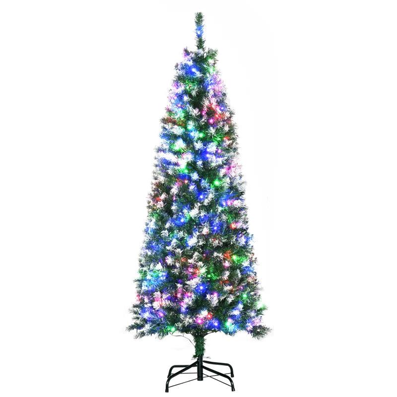 5FT Prelit Slim Pencil Christmas Tree - 250 Colorful LED Lights, Realistic Branches, 408 Tips - Green Holiday Decoration
