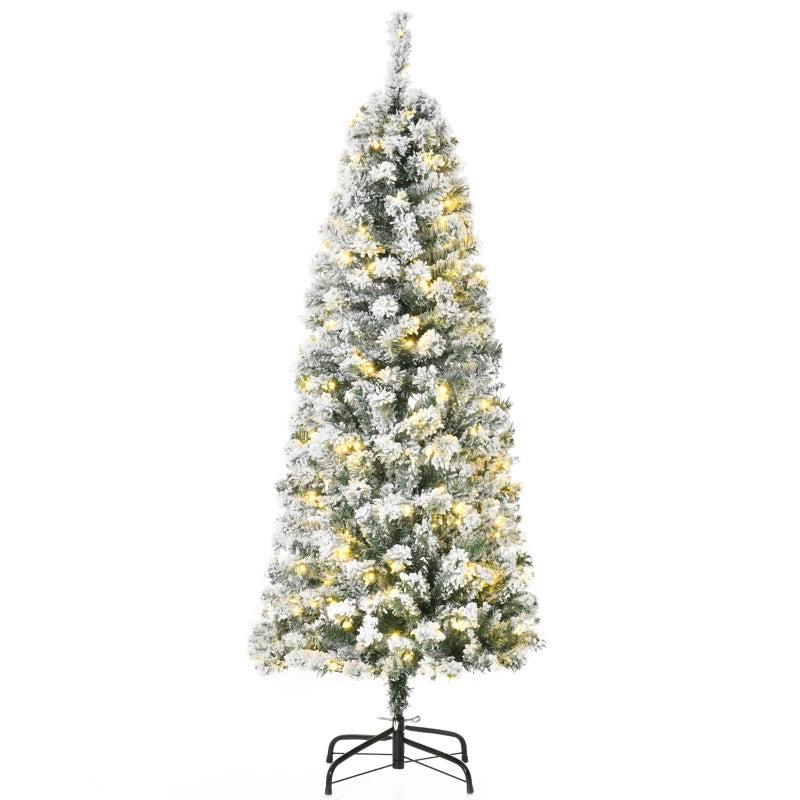 5FT Prelit Snow Flocked Christmas Tree with Warm White LED Lights - Festive Green & White Holiday Home Decoration