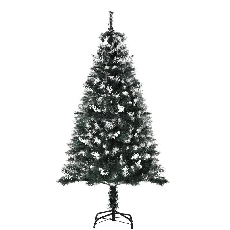 5FT Snow-Dipped Artificial Christmas Tree with White Berries & Star Topper | Indoor Holiday Decoration | Removable Stand