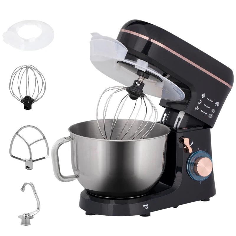 5L Stand Mixer for Baking - 1400W Electric Kitchen Mixer with 6 Speeds, Dough Hook, Whisk & Stainless Steel Bowl - Black