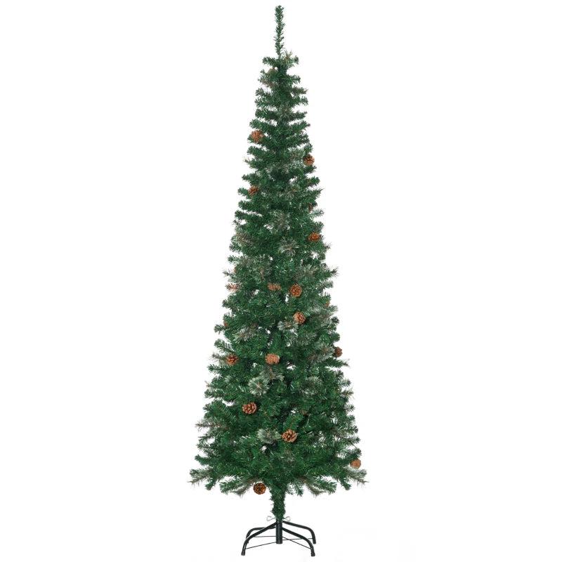 6.5FT Tall Pencil Slim Artificial Christmas Tree with Realistic Branches, Pine Cones & Needles - Perfect Xmas Decoration