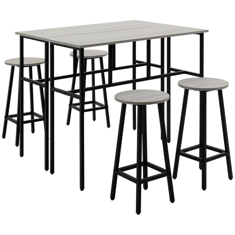 6-Piece Grey Bar Table Set - 2 Breakfast Tables & 4 Stools, Counter Height Dining for Kitchen & Living Room