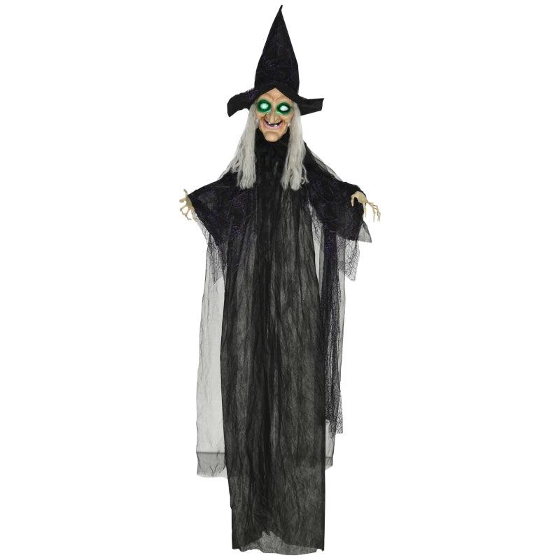6ft Life Size Outdoor Halloween Witch Decoration - Motion Activated, Light Up Eyes, Talking Sound, Posable Arms, Spooky Prop