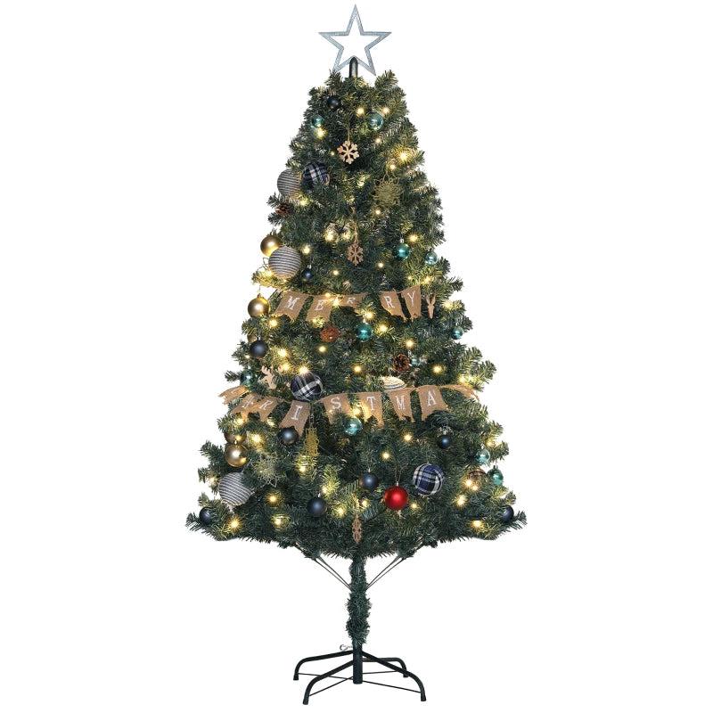6ft Pre-Lit Christmas Tree with Colorful Decorations - Green, Blue & Warm White Lights for Festive Holiday Decor