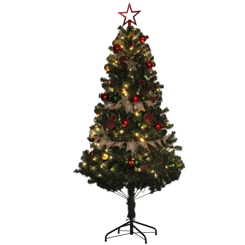 6ft Pre-Lit Christmas Tree with Red and Green Decorations, Warm White Lights - Perfect Holiday Decor