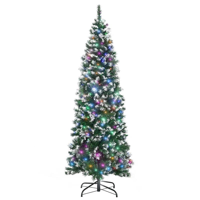 6FT Prelit Slim Pencil Christmas Tree - 300 Colorful LED Lights, Realistic Branches, 618 Tips - Perfect Holiday Decoration