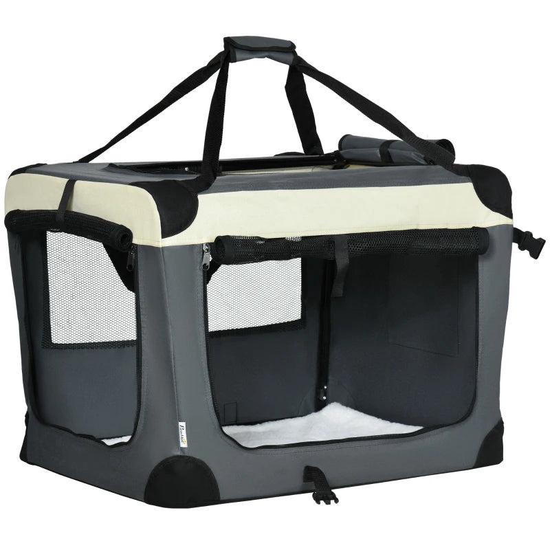 70cm Foldable Pet Carrier with Cushion for Small Dogs & Cats - Grey Portable Travel Bag