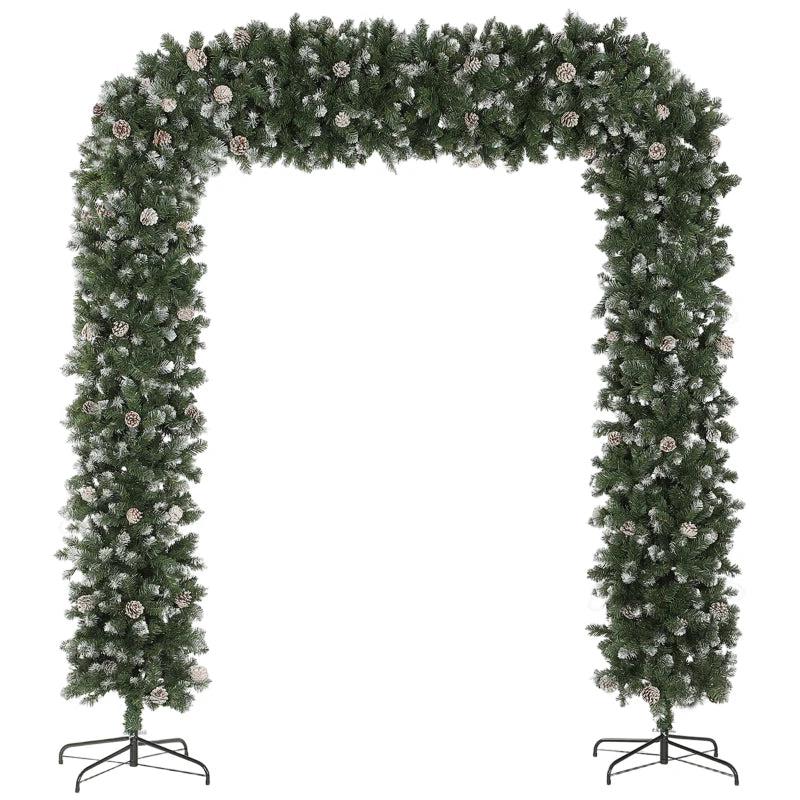 8.2 ft Snow Frosted Christmas Tree Arch - 2100 Tips, 96 Pinecones, Indoor Xmas Decor with Metal Stand