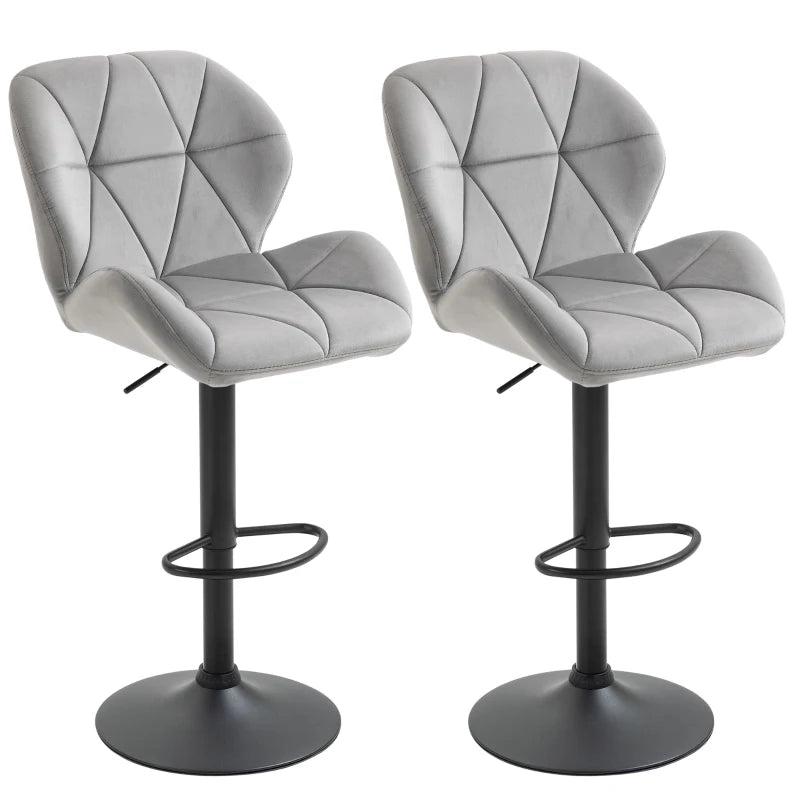 Adjustable Bar Stools Set of 2 - Armless Upholstered Swivel Counter Chairs with Back & Footrest in Light Grey