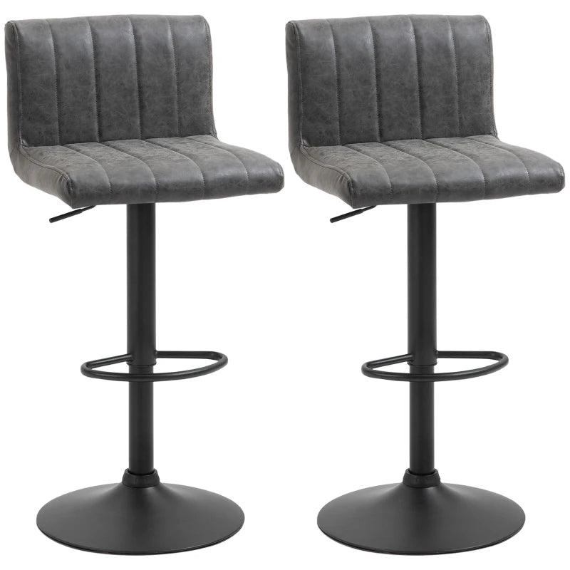 Adjustable Swivel Barstools Set of 2 - Grey PU Leather Counter Chairs with Footrest & Gas Lift