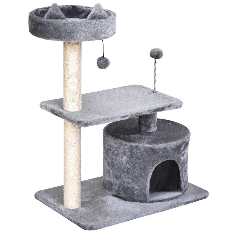 Premium Cat Tree for Indoor Cats - Scratching Post, Climbing Tower, Activity Centre, Grey, 60L x 40W x 81H cm