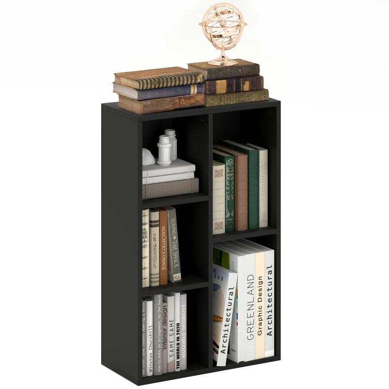 Stylish 2-Tier Black Bookshelf with 5 Spacious Compartments - Perfect for Home or Office Storage