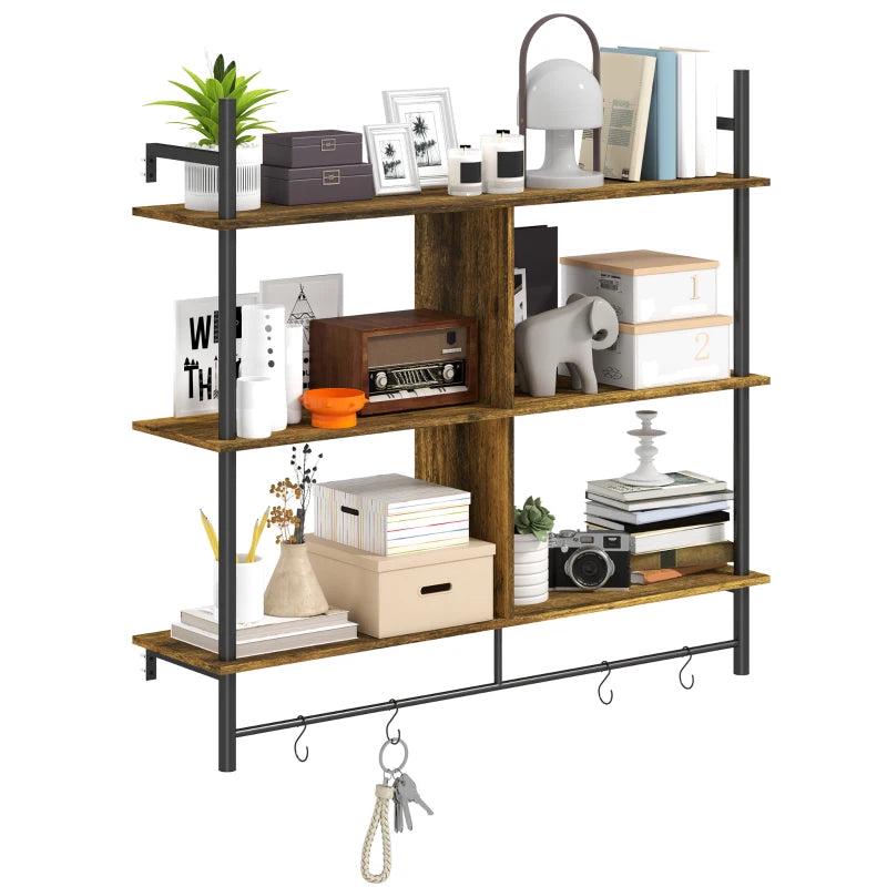 Stylish Three-Tier Floating Shelf - Modern Brown and Black Wall Storage for Home Decor and Organization