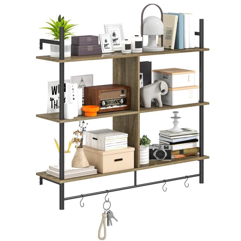 Three-Tier Floating Shelf - Stylish Grey Wood Effect Wall Storage for Home Decor and Organization
