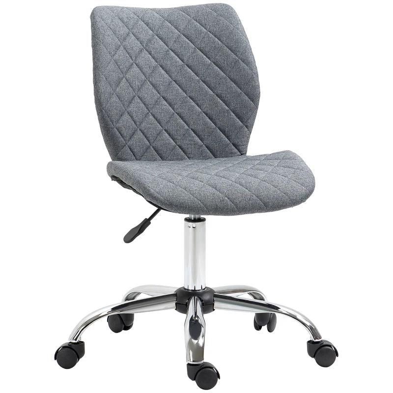 Vinsetto Armless Adjustable Office Chair - Swivel Computer Chair with Rolling Wheels & Linen Fabric Back Support - Grey