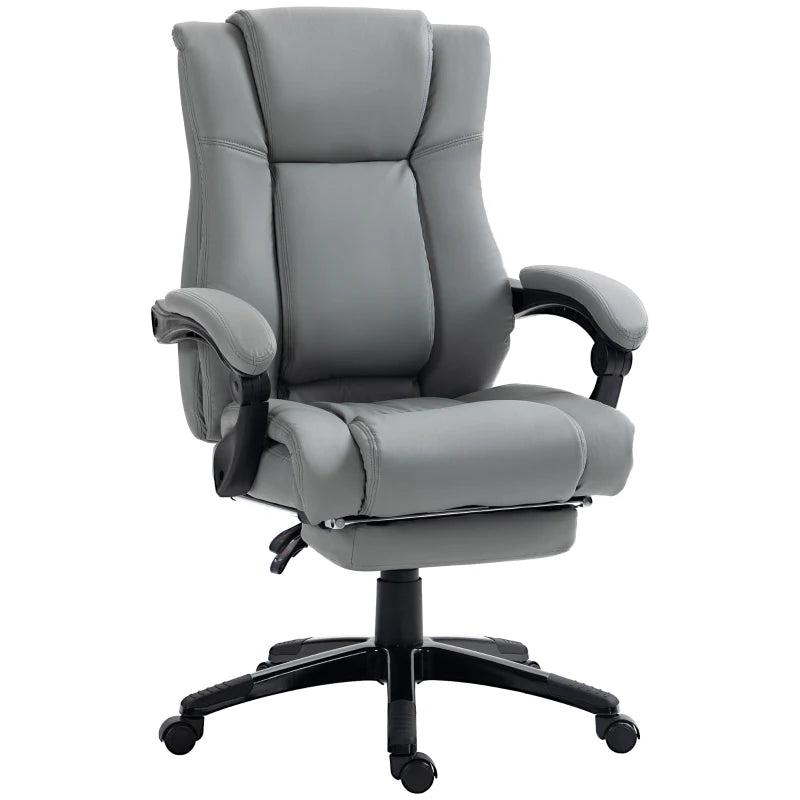 Vinsetto Grey PU Leather Office Chair with Footrest, Swivel Design, Adjustable Height, Wheels - Ergonomic Computer Chair