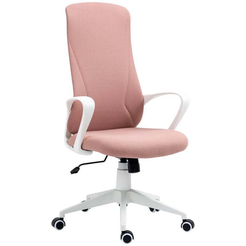 Vinsetto Pink High Back Office Chair - Adjustable Fabric Desk Chair with Armrests & Swivel Wheels for Comfort