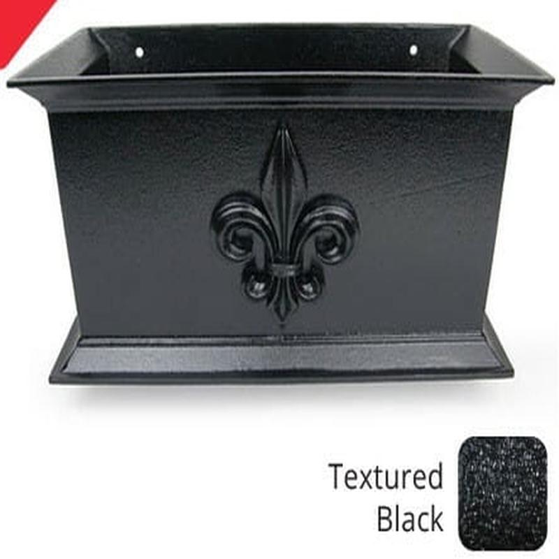 400mm Cast Aluminium Ornamental Hopper Head (with Fleur de Lis motif) - 63mm (2.5") SQUARE Outlet - Textured Black