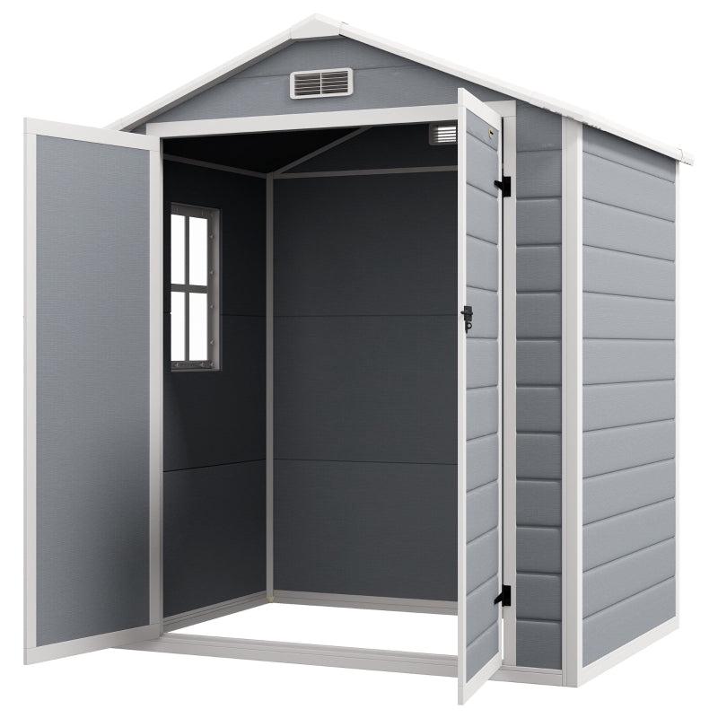 6ft x 4.5ft Grey Metal Shed - Lockable Garden Shed with Double Doors, Window, Vent and Plastic Roof