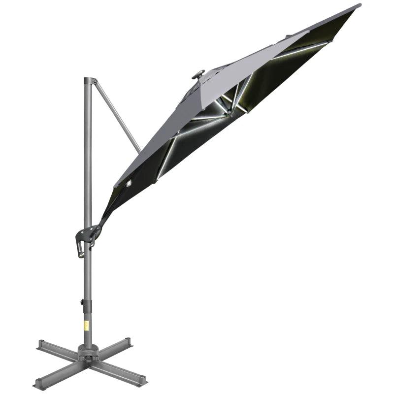 2.55H x 2.98m Light Grey Adjustable Cantilever Parasol With LED Lights