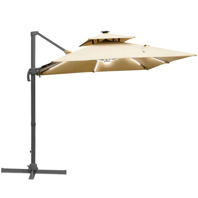 2.65H x 2.48m Khaki Tiered LED Adjustable Cantilever Parasol