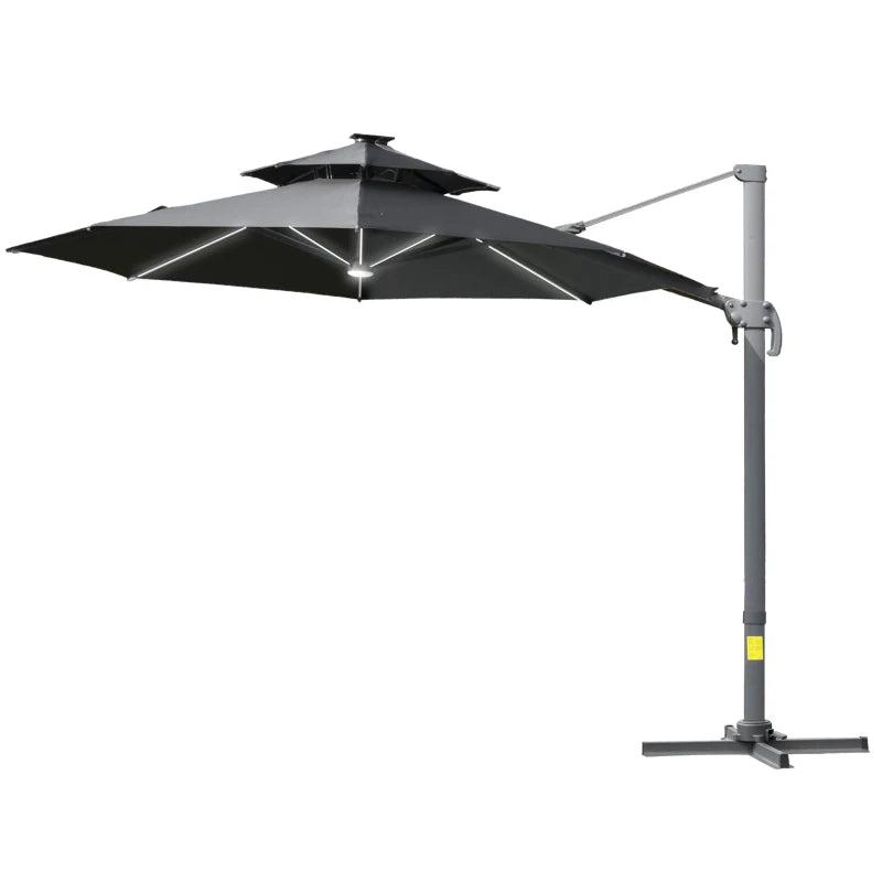 2.8H x 3.3m Dark Grey Cantilever Parasol With Solar Lights