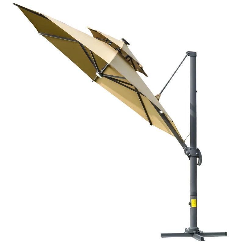 2.8H x 3.3m Khaki Cantilever Parasol With Solar Lights - 360 Rotation