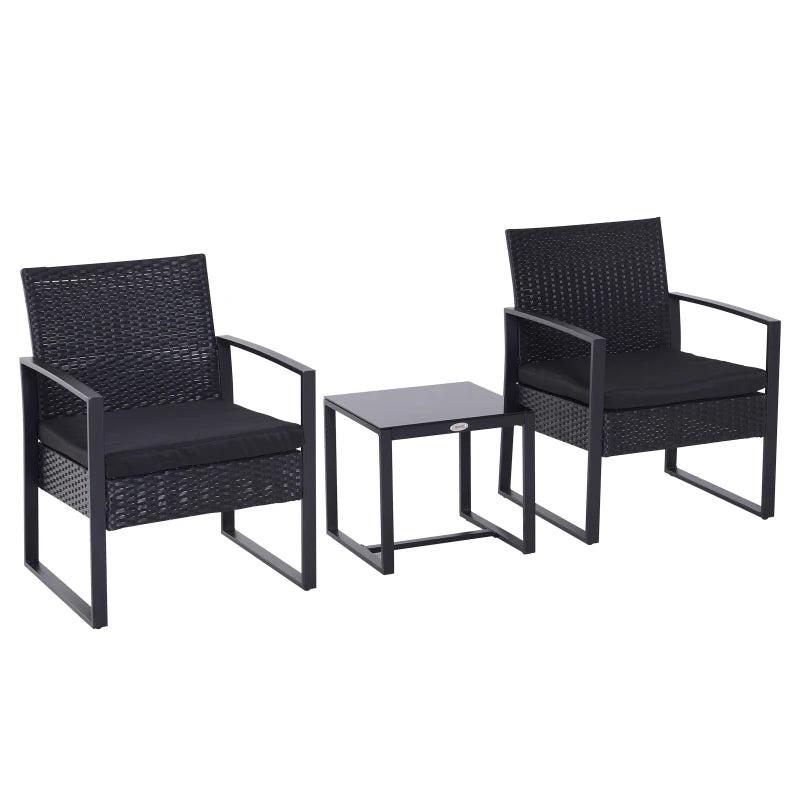 2 Seater Rattan Coffee Set-Black