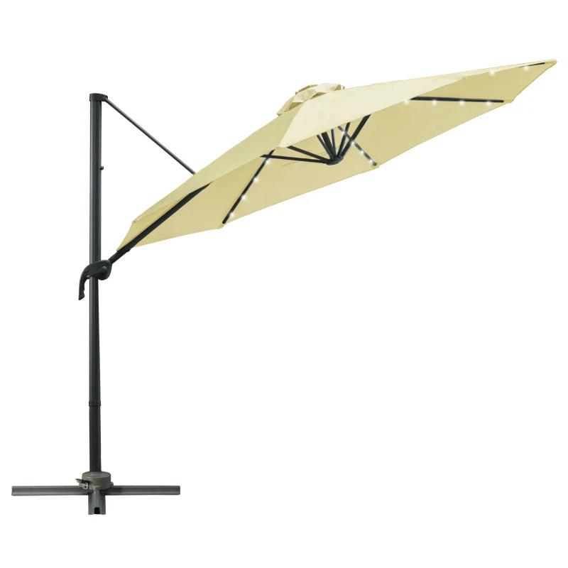 3m x 2.45m Beige Adjustable Cantilever Parasol With LED Lights