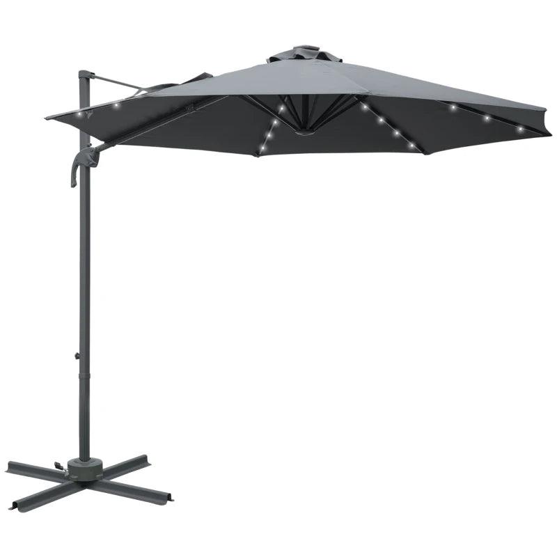 3m x 2.45m Dark Grey Roma Parasol With Crank & Tilt + LED Solar Lights