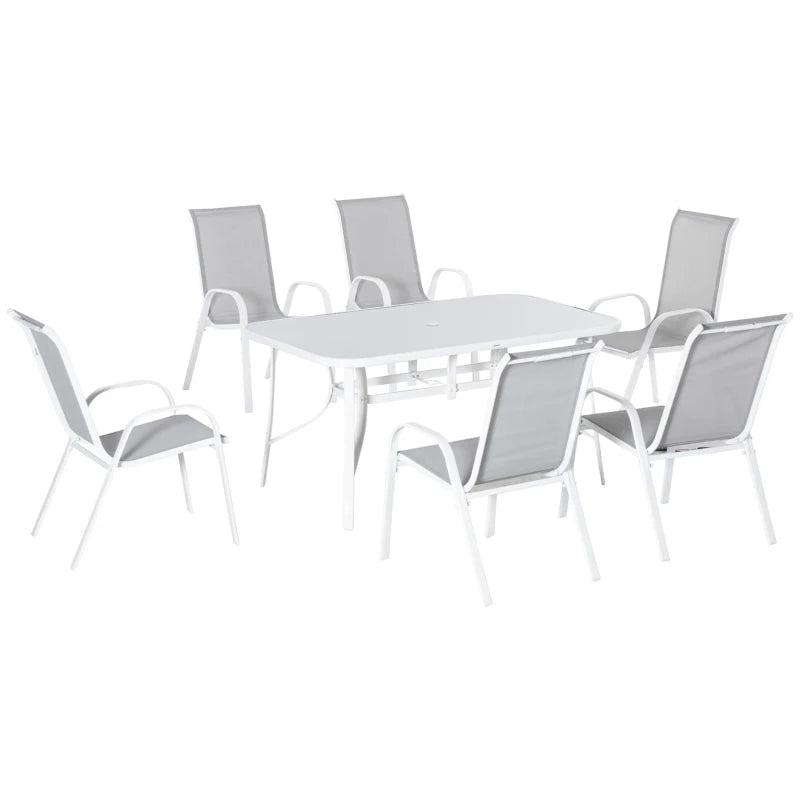7 Piece Light Grey Dining Set With Parasol Hole