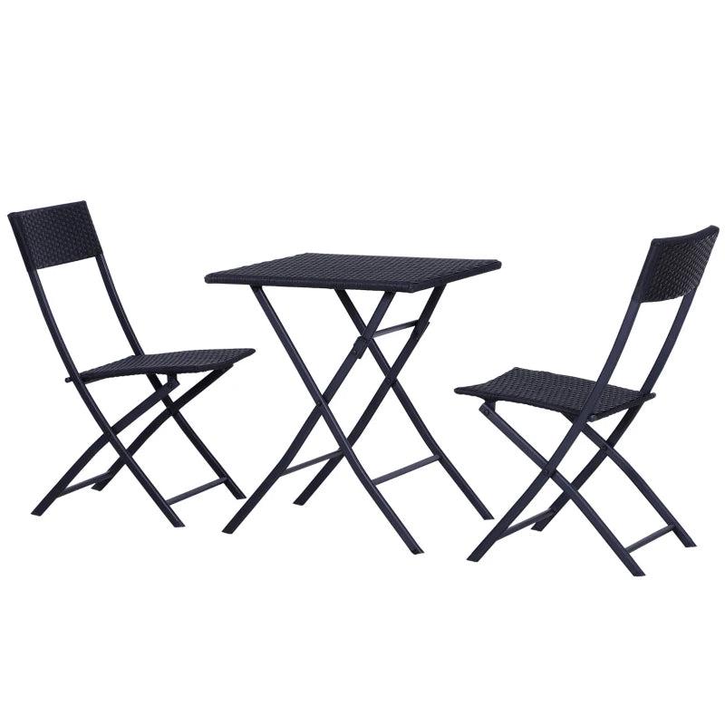 Black 2 Seater Foldable Rattan Bistro Set