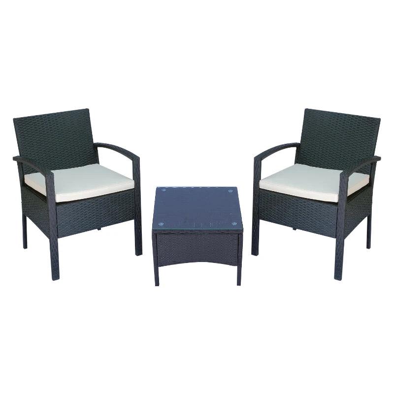 Black 2 Seater Rattan Bistro Set With Steel Frame