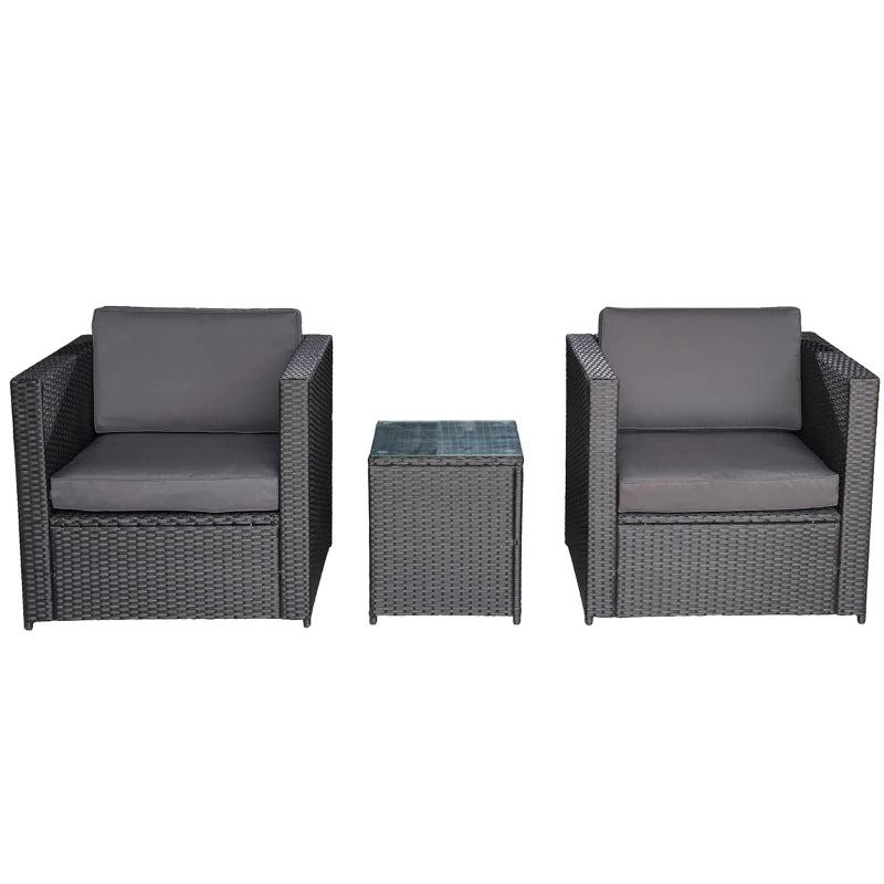 Black 3 Piece Rattan Bistro Set with 10cm Cushions