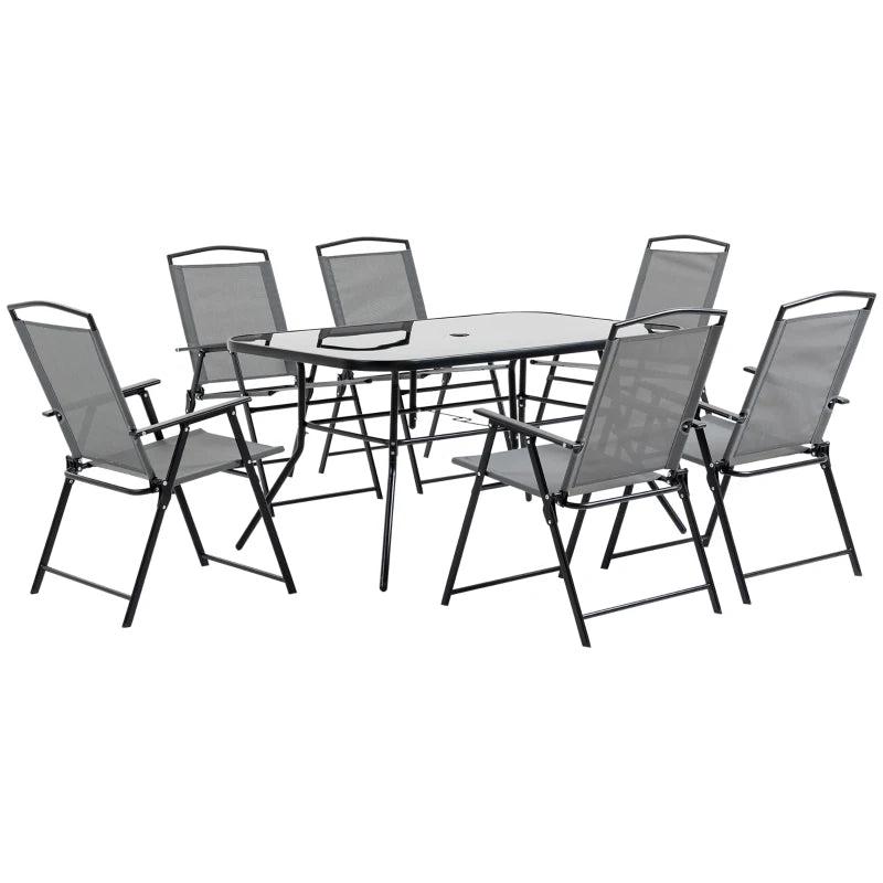 Black Framed 6 Seater Dining Set For Garden With Foldable Chairs