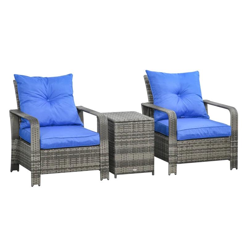 Blue 3 Piece Rattan Bistro Set With Storage