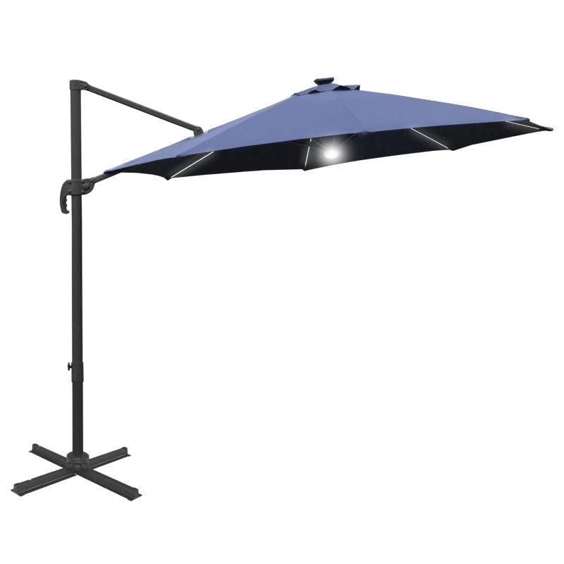 Blue 3m Cantilever Parasol With LED Lights & Aluminium Frame