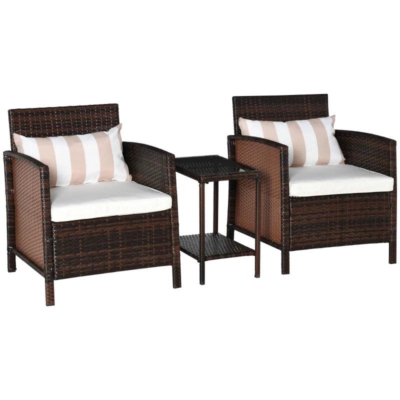 Brown 2-Seater Rattan Bistro Set With Cushions