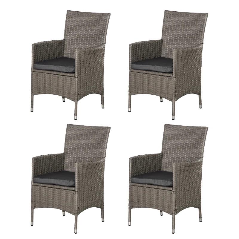 Set of x4 Grey Rattan Chairs With Cushions