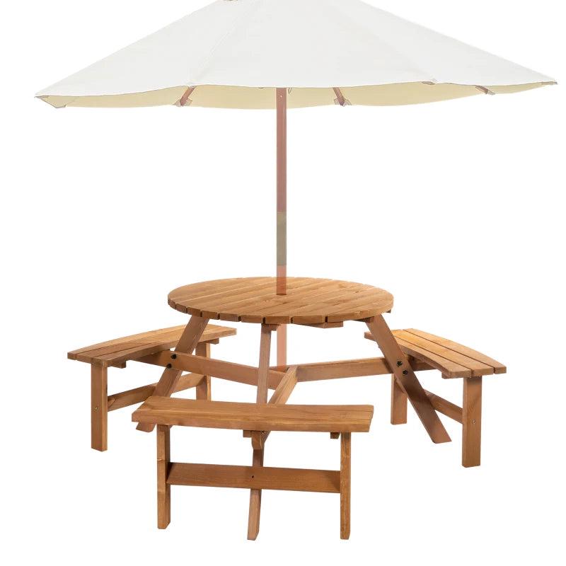 Wooden Pub Parasol Table and Bench Set